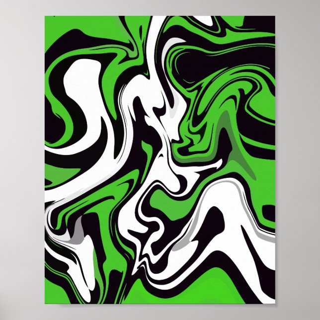 Abstrakte Grün-, Schwarz- und Weiß-Kunst Poster (Vorne)