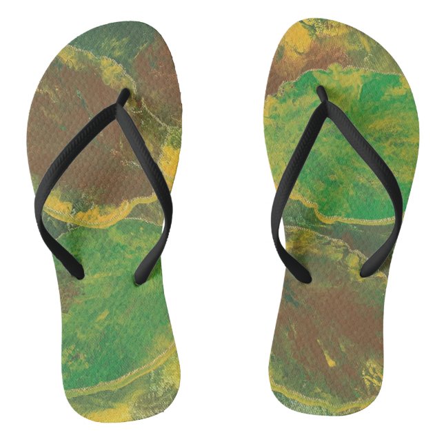 Abstrakte grünbraune Birch-Blätter HerbstflipFlops Flip Flops (Fußbett)