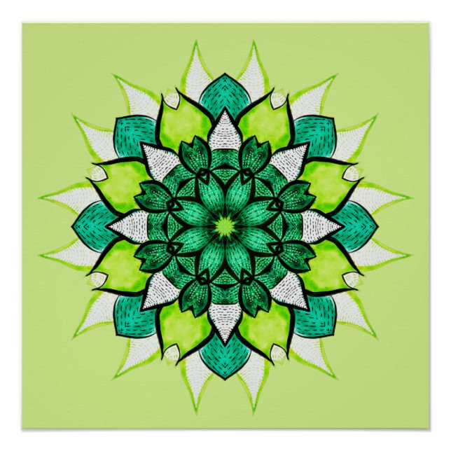 Abstrakte grüne Blume Mandala Poster (Vorderseite)