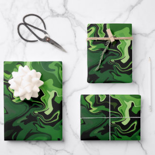 Abstrakte grüne Fließkunst Geschenkpapier Set