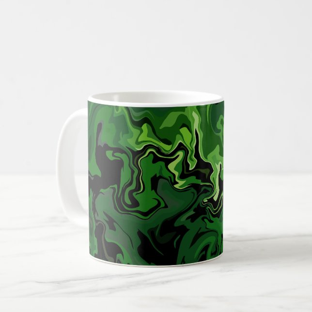 Abstrakte grüne Fließkunst Kaffeetasse (Vorderseite Links)