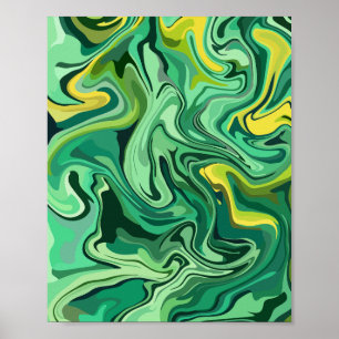Abstrakte grüne Fluid-Kunst mit gelben Akzenten Poster