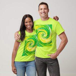Abstrakte grüne gelbe Spiral Kunst T-Shirt