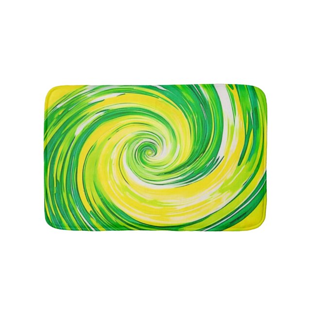 Abstrakte grüne gelbe Spiralkunst Badematte (Vorderseite)