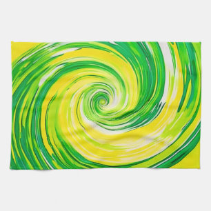 Abstrakte grüne gelbe Spiralkunst Geschirrtuch