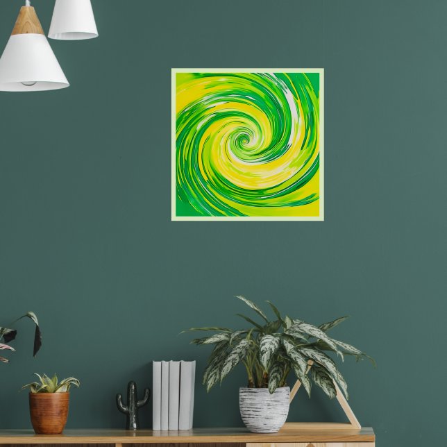 Abstrakte grüne gelbe Spiralkunst Poster (Wohnzimmer 1)