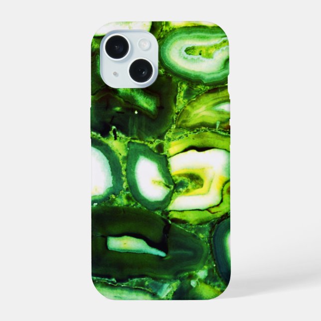 Abstrakte grüne Geode, grüner Edelstein iPhone 15 Hülle (Rückseite)