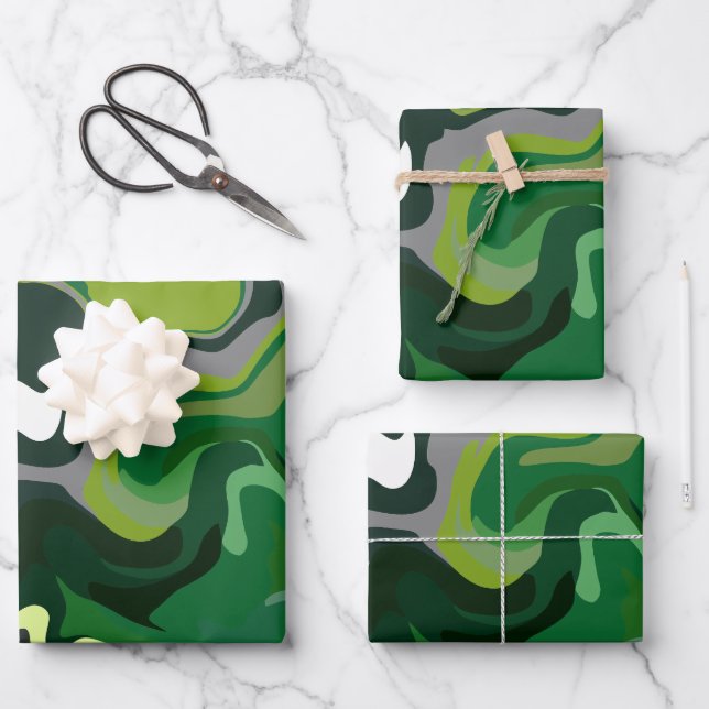 Abstrakte grüne Harmonie mit flüssigen Mustern Geschenkpapier Set (Vorderseite)