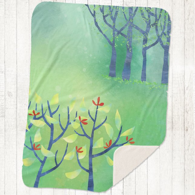 Abstrakte Grüne Landschaft Kunst Sherpadecke (Abstract green contemporary landscape painting sherpa fleece blanket)