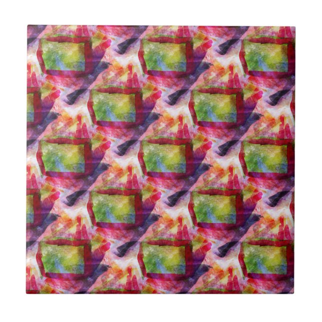 Abstrakte grüne, rote Tapete Fliese (Vorderseite)