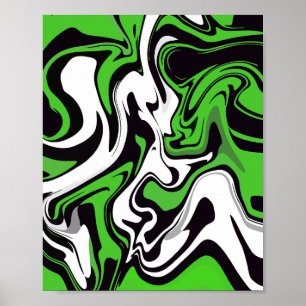 Abstrakte grüne, schwarze und weiße Fluid Art Poster