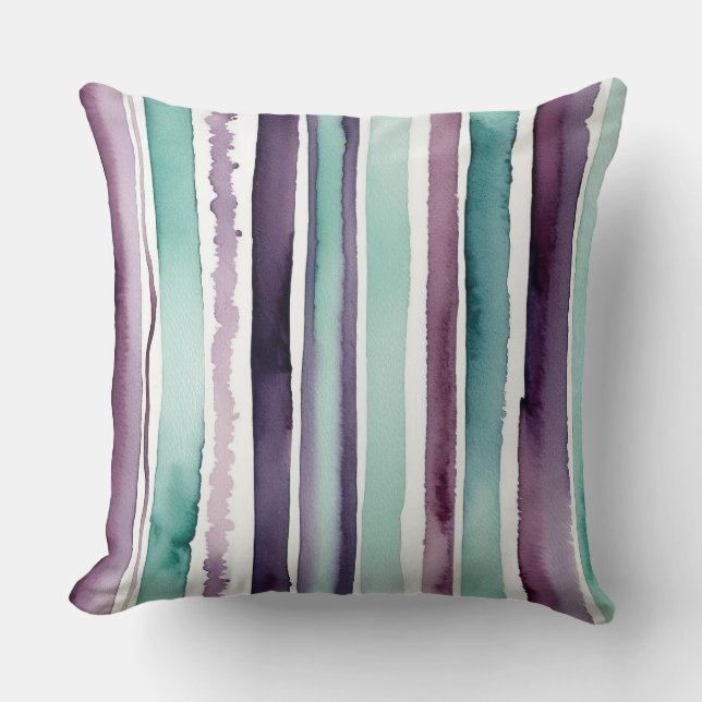 abstrakte, grüne und lila Streifen Kissen (Vorderseite)