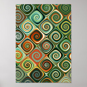 Abstrakte grüne und orange geometrische Spirale-Sc Poster