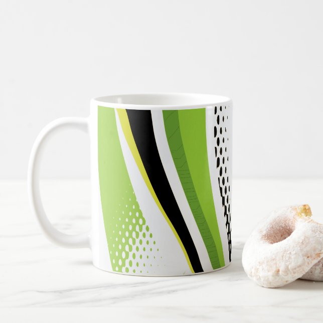 Abstrakte, grüne und schwarze Kurve Kaffeetasse (Mit Donut)
