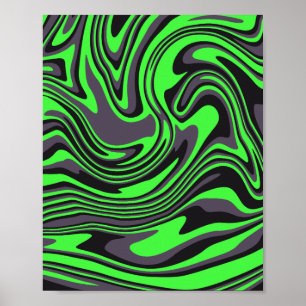 Abstrakte, grüne und schwarze Swirbelkunst Poster