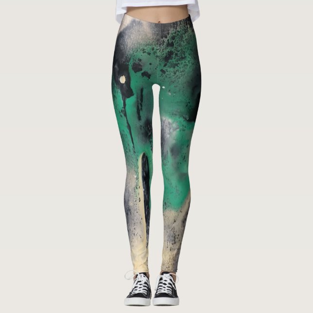 Abstrakte grüne Watercolor-Farbe Leggings (Vorderseite)