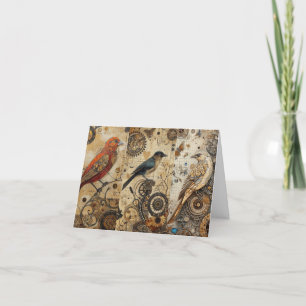 Abstrakte Grunge Birds Collage Blank Note Card Feiertagskarte