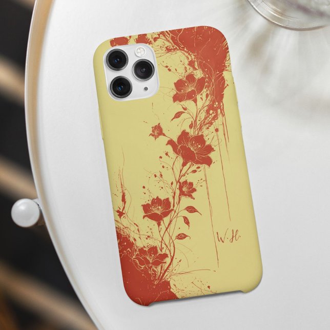 Abstrakte Grunge Blume Orangelbe Monogramm Case-Mate iPhone Hülle (Von Creator hochgeladen)