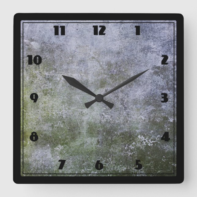 Abstrakte Grunge Moos bedeckte Betonwand Textur Quadratische Wanduhr (Vorderseite)