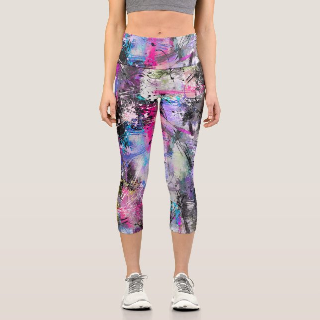 Abstrakte, grungelige Farbe Capri Leggings (Vorderseite)