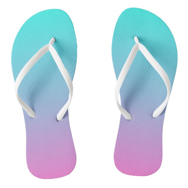 abstrakte, gürtelrosa, türkisfarbene Omeletöne Flip Flops (Fußbett)