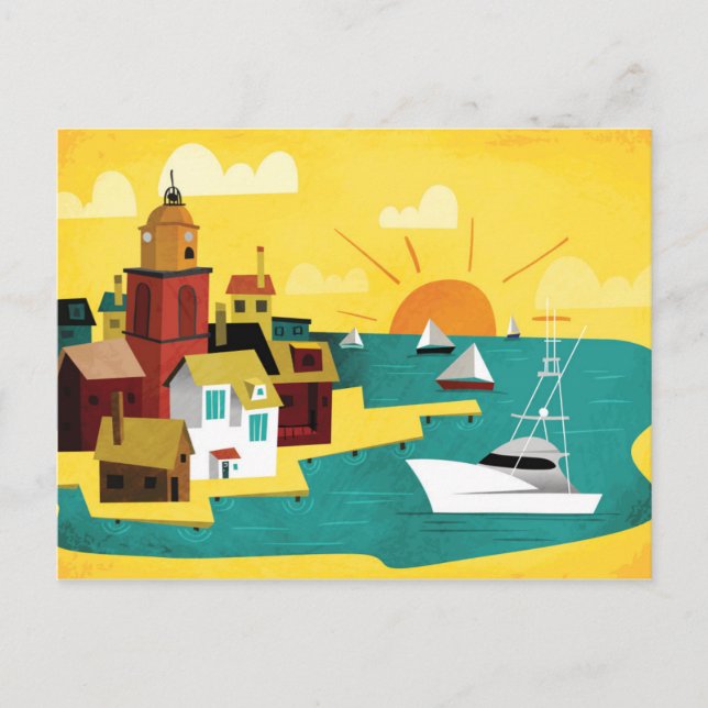 Abstrakte Hafenstadt Postkarte (Vorderseite)