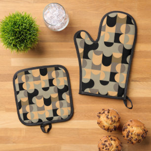 Abstrakte Halbkreise Mod Op Fusion Kunst Muster Ofenhandschuh & Topflappen-Set