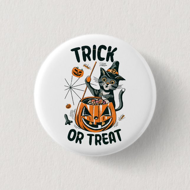 Abstrakte Halloween-Katze Button (Vorderseite)