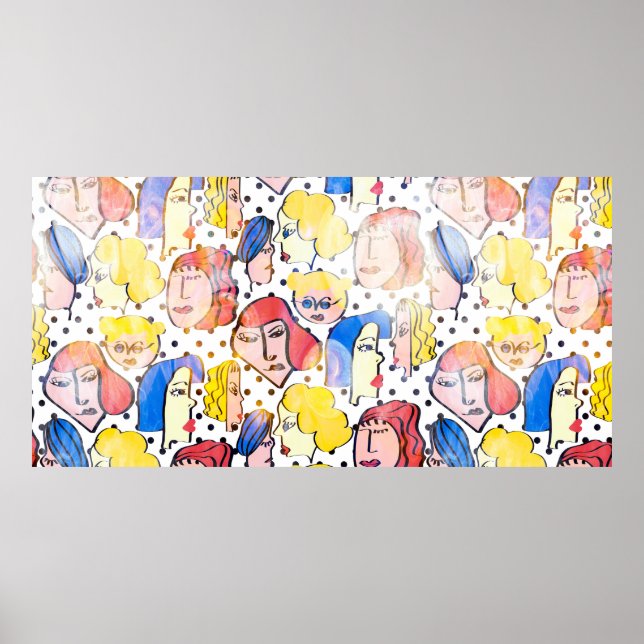 Abstrakte Hand zeichnend Frau konfrontiert Cartoon Poster (Vorne)