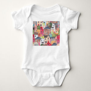 Abstrakte Häuser: Aquarell Nahtloser Hintergrund. Baby Strampler