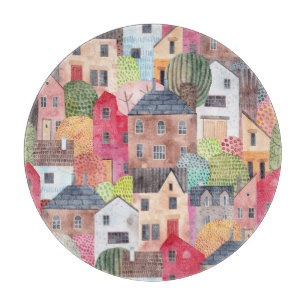 Abstrakte Häuser: Aquarell Nahtloser Hintergrund. Schneidebrett