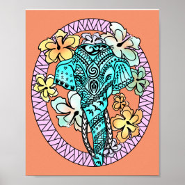 Abstrakte Helle Elephantin Polynesianische Tattook Poster