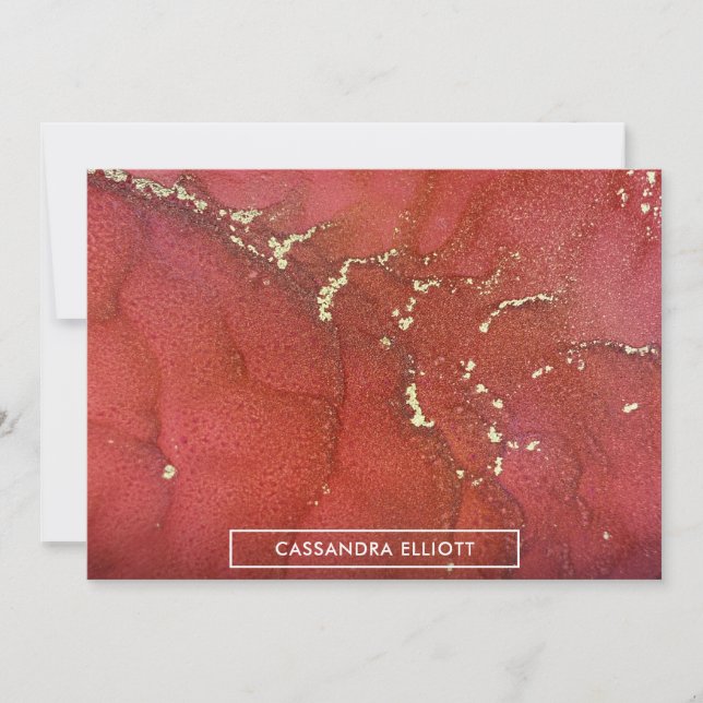 Abstrakte, helle Rot & Gold Alkohol Tinte Flüssigk Dankeskarte (Vorderseite)