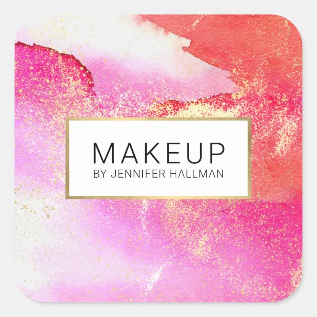 Abstrakte, hellrosa Imitate Goldstaub Quadratischer Aufkleber (Vorderseite)
