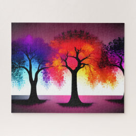 Abstrakte Herbstfarben mit schwarzen Silhouetten Puzzle
