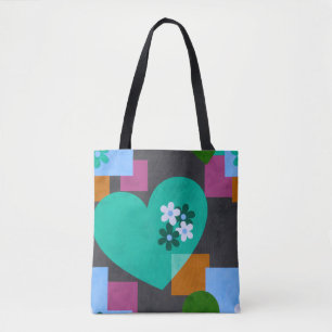 Abstrakte Herz- und geometrische Blumen-Tasche