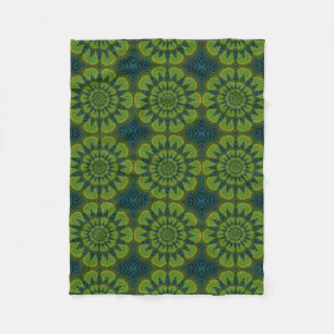 Abstrakte Hippie Green & Navy Blue Blumen Ethnisch Fleecedecke