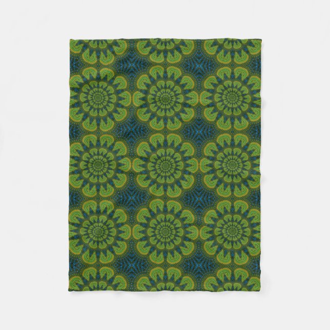 Abstrakte Hippie Green & Navy Blue Blumen Ethnisch Fleecedecke (Vorderseite)