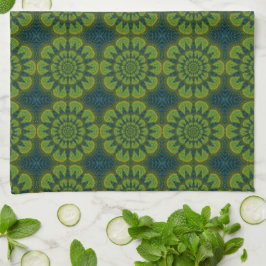 Abstrakte Hippie Green & Navy Blue Blumen Ethnisch Geschirrtuch