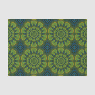 Abstrakte Hippie Green & Navy Blue Blumen Ethnisch Seidenpapier