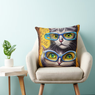 Abstrakte Hippie-Joined Cats mit Brille Kissen