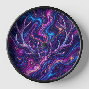 Abstrakte Hirschgeweih-Kosmische-Violette-Kunstuhr Uhr