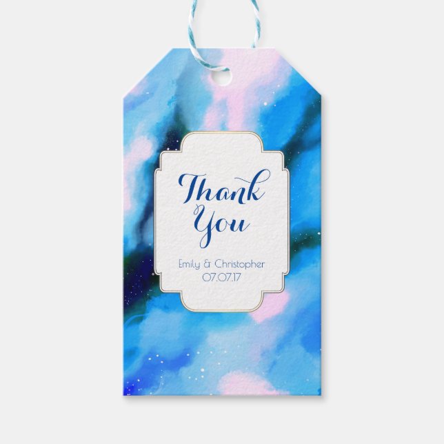 Abstrakte Hochzeit dank blauem Marmor im Weltraum Geschenkanhänger (Vorderseite)