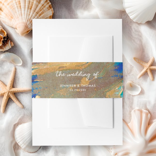 Abstrakte Hochzeit der Royal Navy in Blau und Gold Einladungsbanderole (Von Creator hochgeladen)