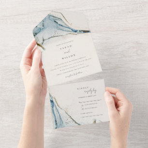 Abstrakte Hochzeit des Blue-Gold-Beachy All In One Einladung