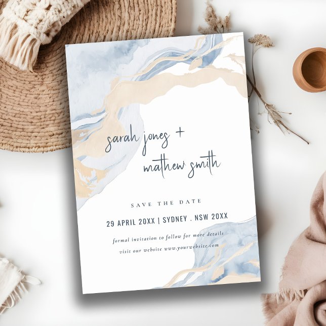 Abstrakte Hochzeit des Sandstrandes in Beige Save The Date (Von Creator hochgeladen)