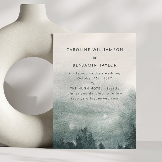 Abstrakte Hochzeit des Wasserfarbenwaldes Einladung (Von Creator hochgeladen)