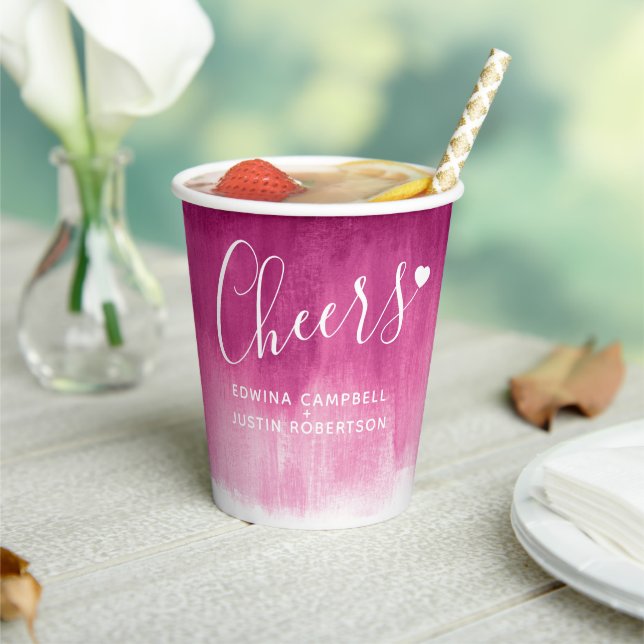 Abstrakte Hochzeit in dunkelroter Bordeaux Pappbecher (In Situ)