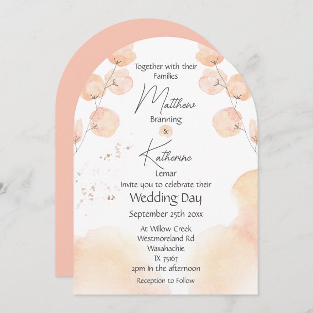 Abstrakte Hochzeit in Rosa Einladung (Vorne/Hinten)