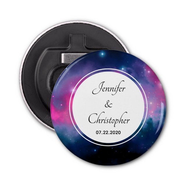 Abstrakte Hochzeit mit rosa & blauem Galaxienebel  Flaschenöffner (Vorderseite)